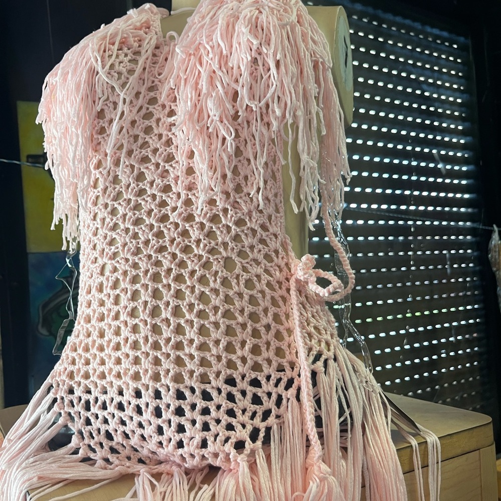 Pink Fringe Crochet Top